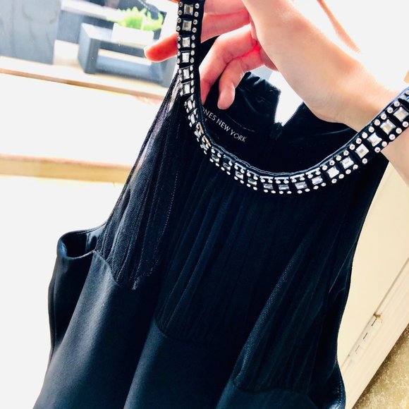 JONES NEWYORK⚡️Mesh Trim Rhinestone Halter Dress_4 - Picture 6 of 9